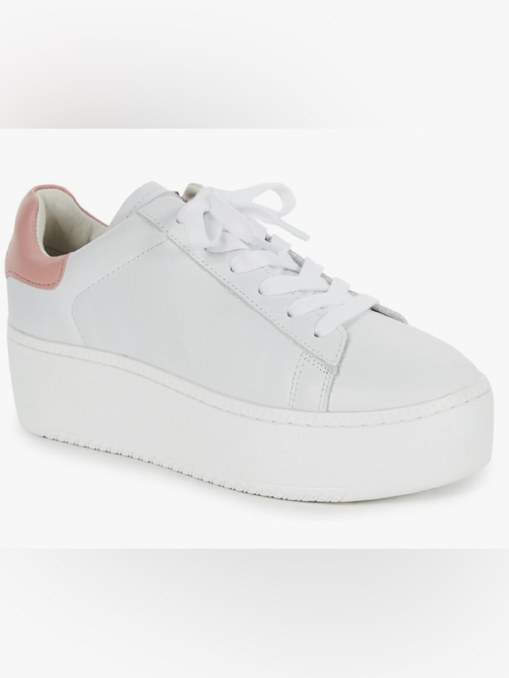 Women's Ash White Platform Lace-Up Sneakers with blush Heel Accent
